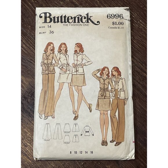 Butterick 6996 Pattern Vintage 1970s Misses Jacket Skirt Pants 14 UNCUT - Picture 1 of 4